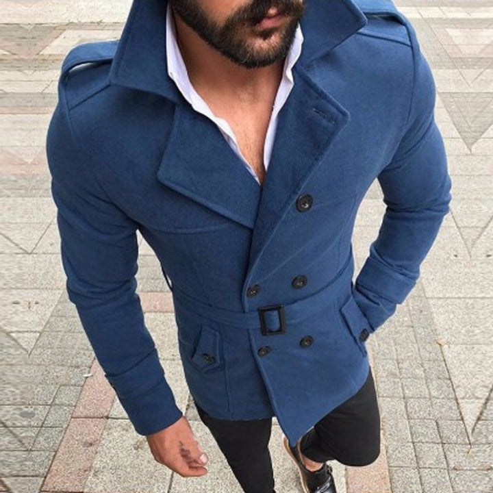 Men's Hooded Double-Breasted Trench Coat with Belt