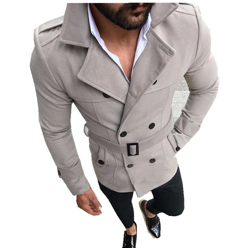 Men's Hooded Double-Breasted Trench Coat with Belt