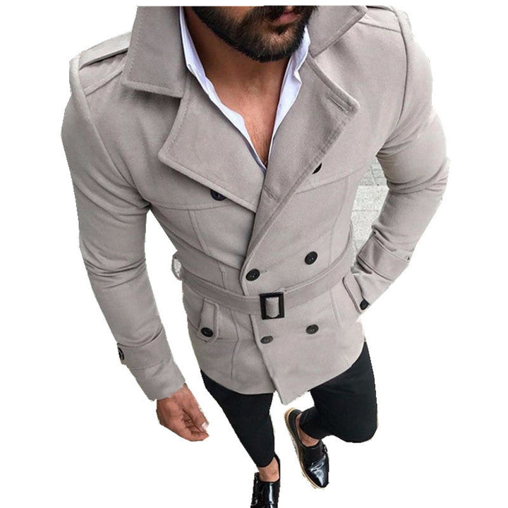 Men's Hooded Double-Breasted Trench Coat with Belt