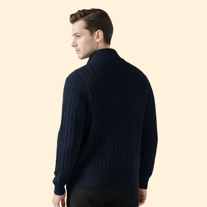 Men's Zipped Cable Knit Jumper