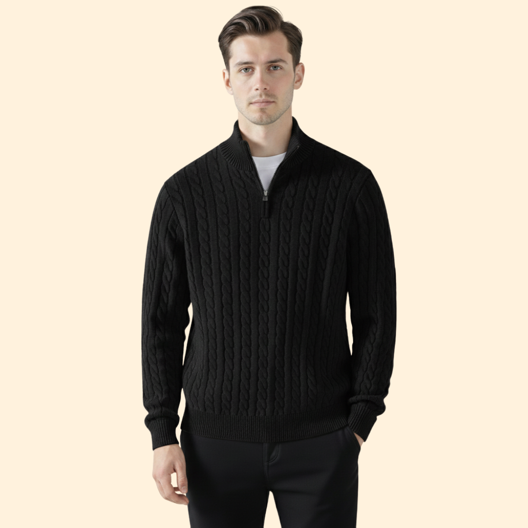 Men's Zipped Cable Knit Jumper