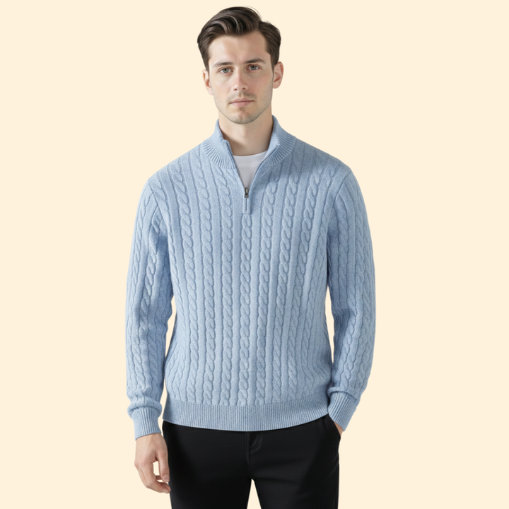 Men's Zipped Cable Knit Jumper