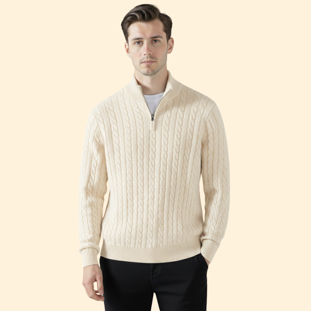 Men's Zipped Cable Knit Jumper