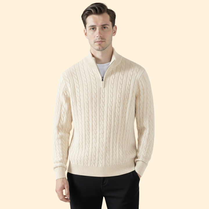 Men's Zipped Cable Knit Jumper