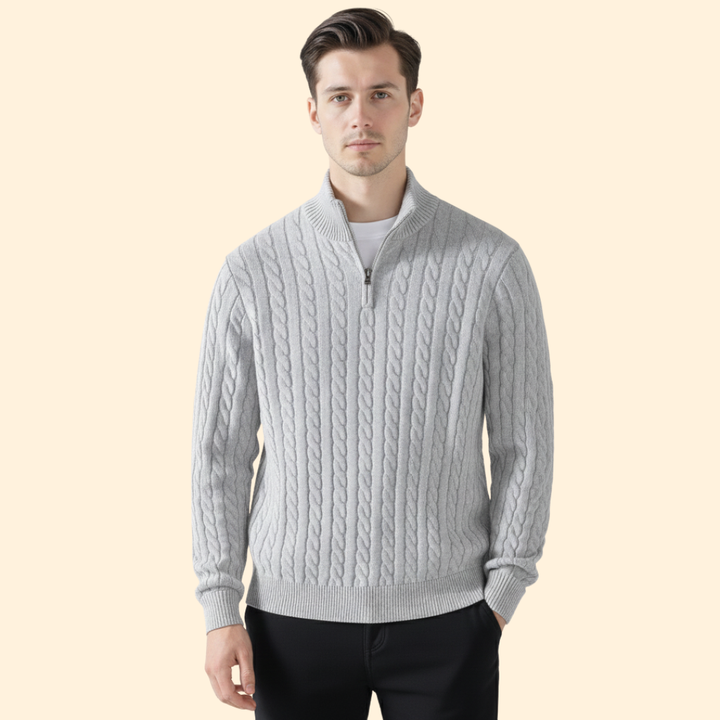 Men's Zipped Cable Knit Jumper