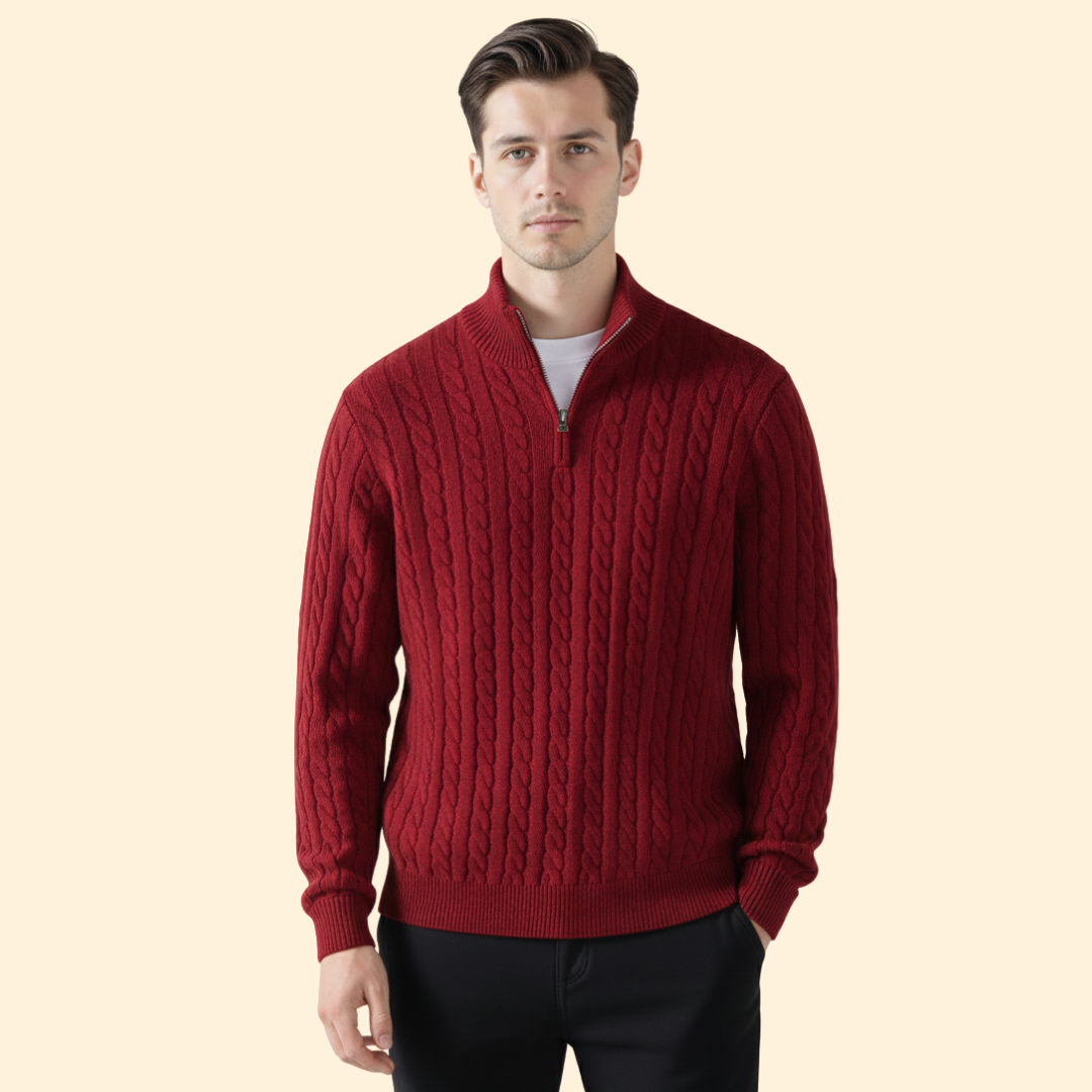 Men's Zipped Cable Knit Jumper