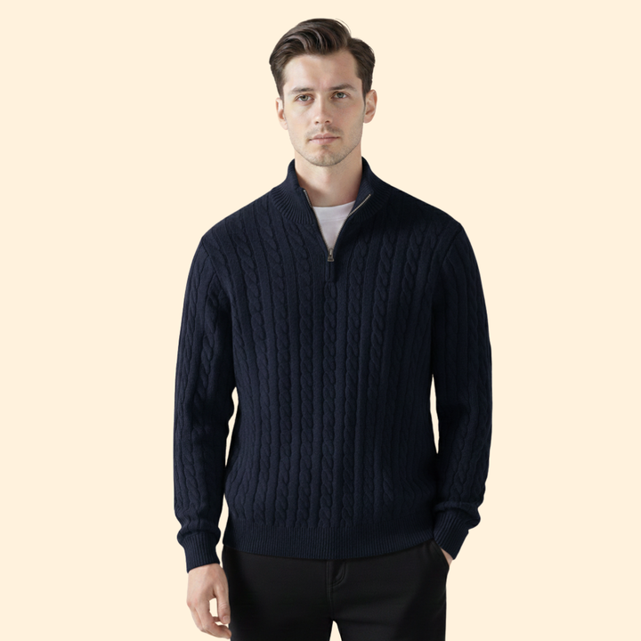 Men's Zipped Cable Knit Jumper