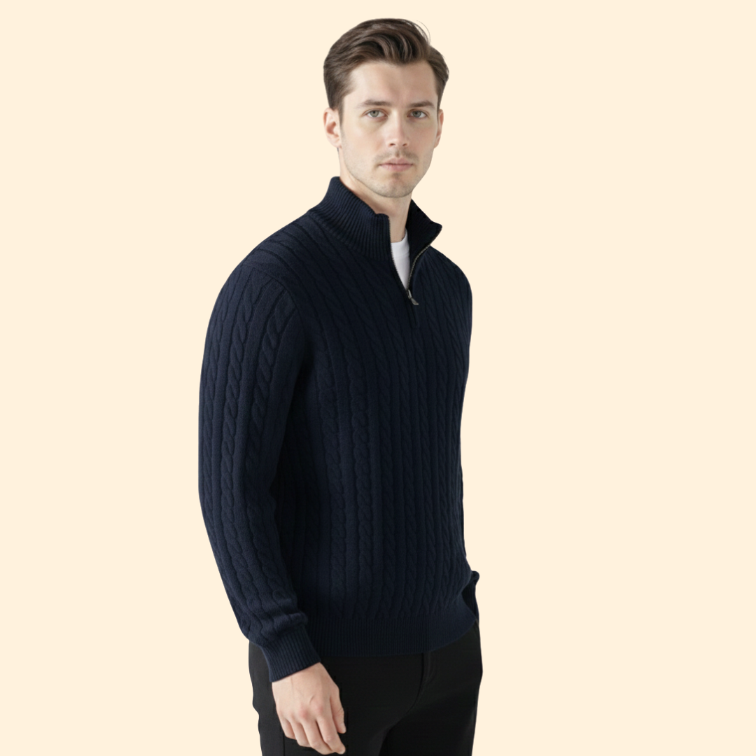 Men's Zipped Cable Knit Jumper