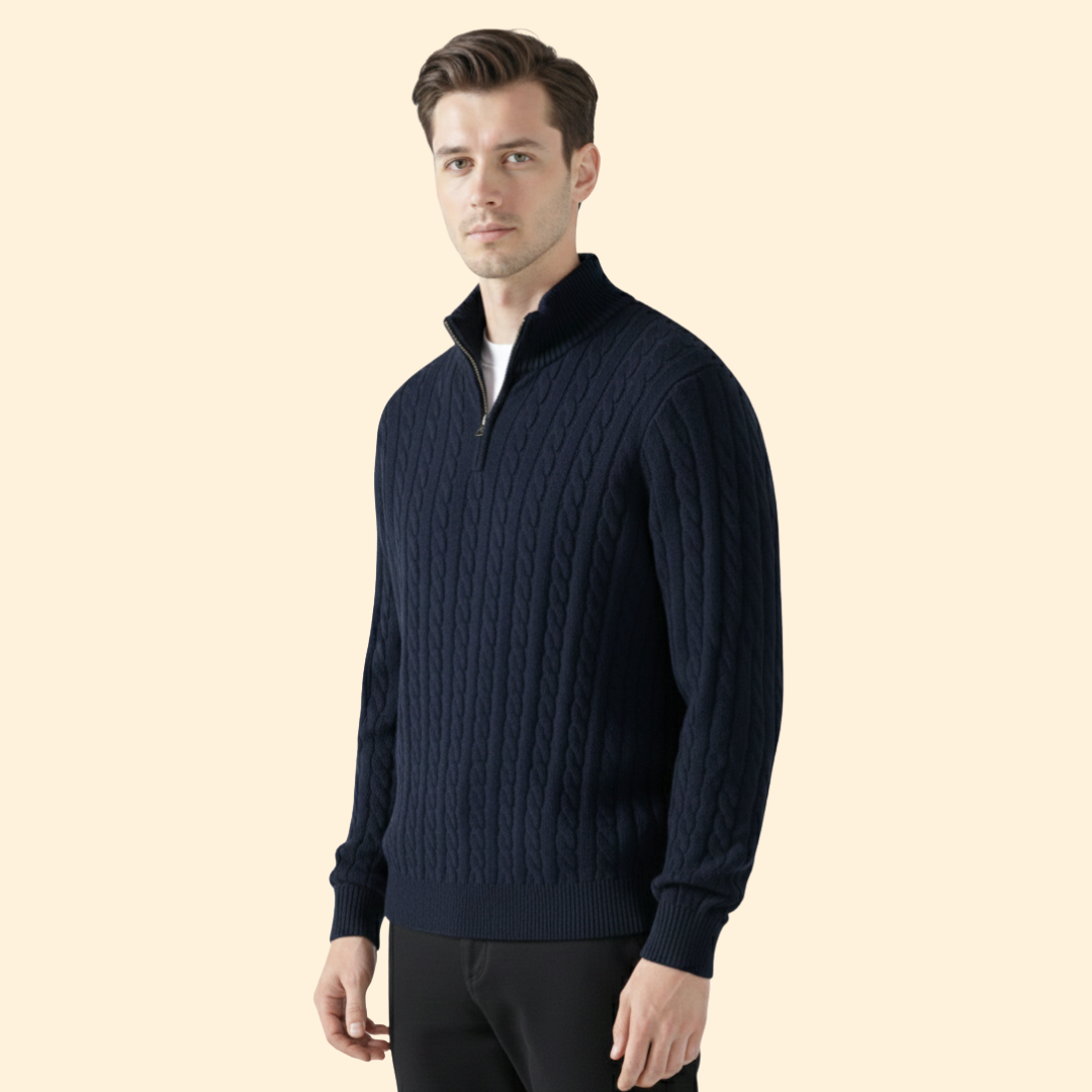 Men's Zipped Cable Knit Jumper