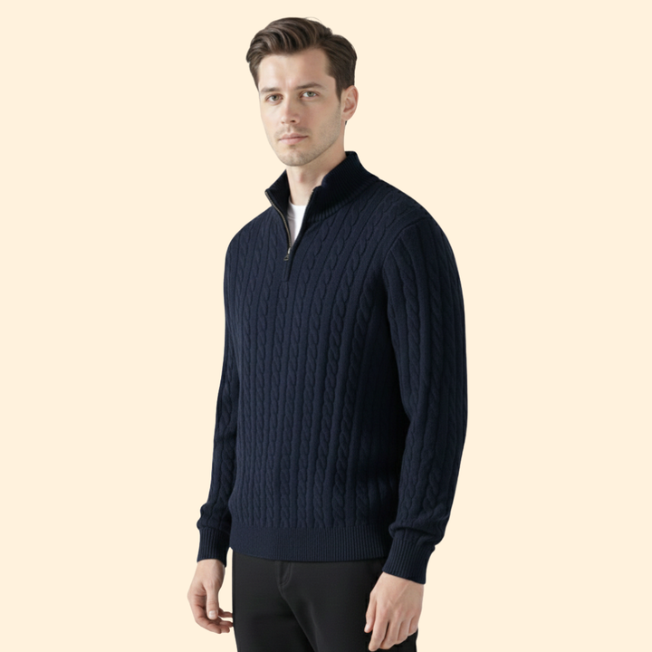 Men's Zipped Cable Knit Jumper