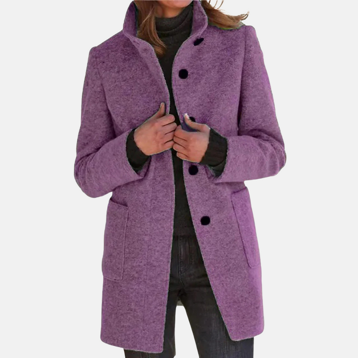 Women's Button-Front Coat with Collar and Patch Pockets