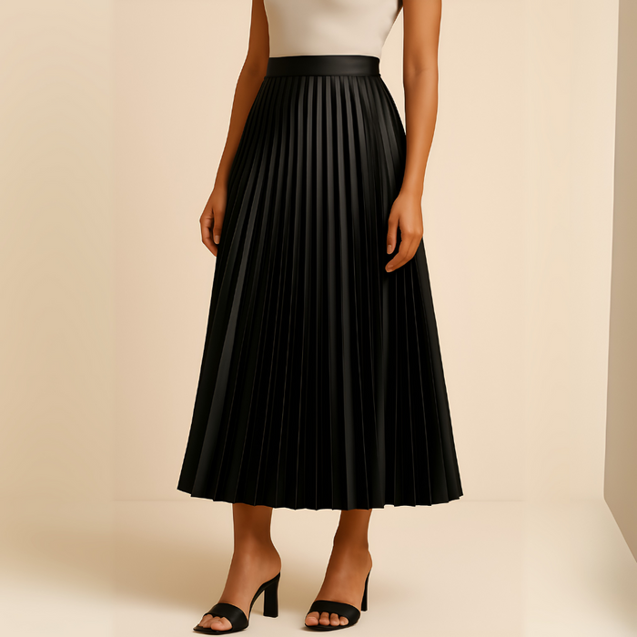 Women's Pleated High-Waist Midi Skirt with A-Line Silhouette