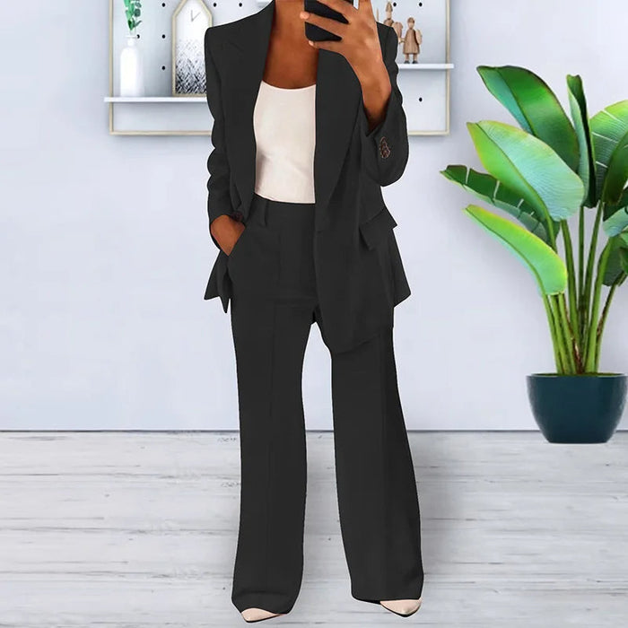 Women's Wide-Leg Pantsuit with Single-Breasted Blazer
