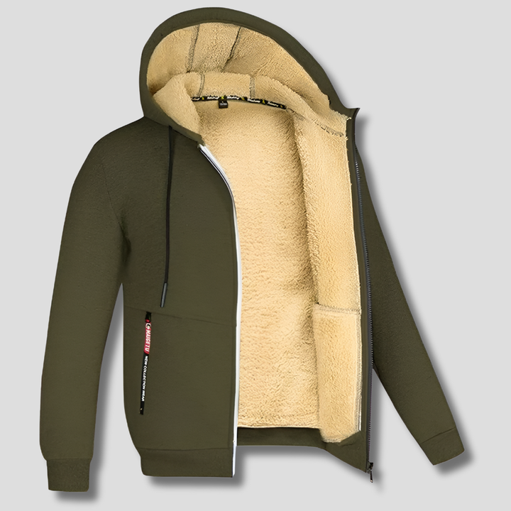 Men's Zip-Up Hooded Jacket with Sherpa Lining