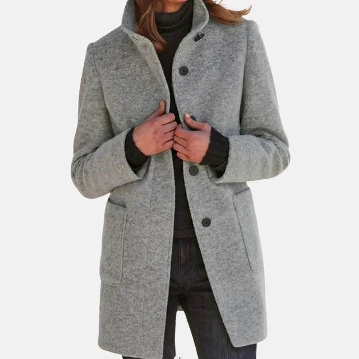 Women's Button-Front Coat with Collar and Patch Pockets
