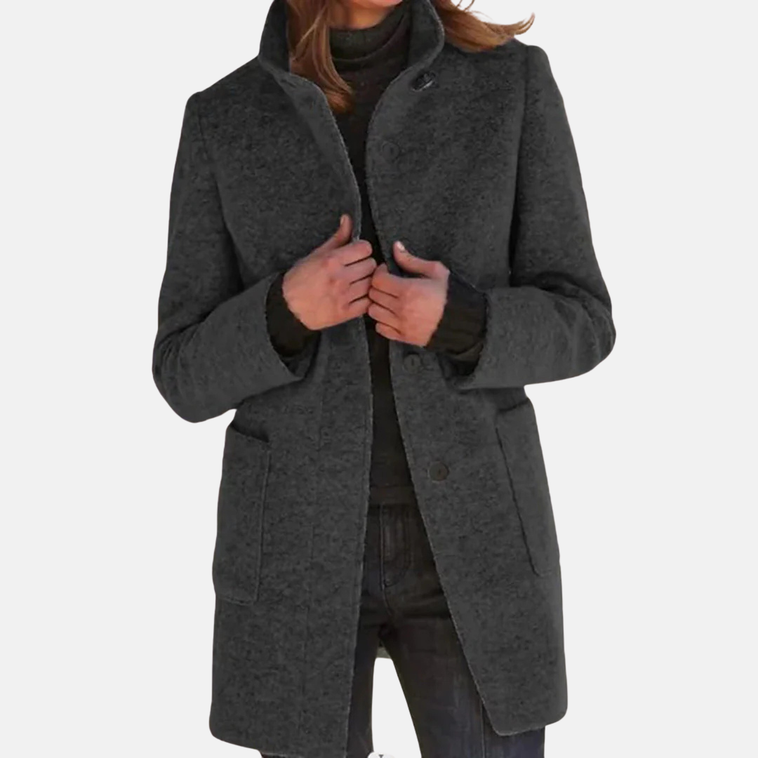 Women's Button-Front Coat with Collar and Patch Pockets