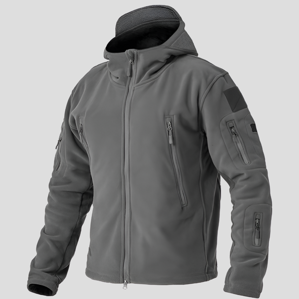 Men's Hooded Fleece Jacket with Multiple Pockets