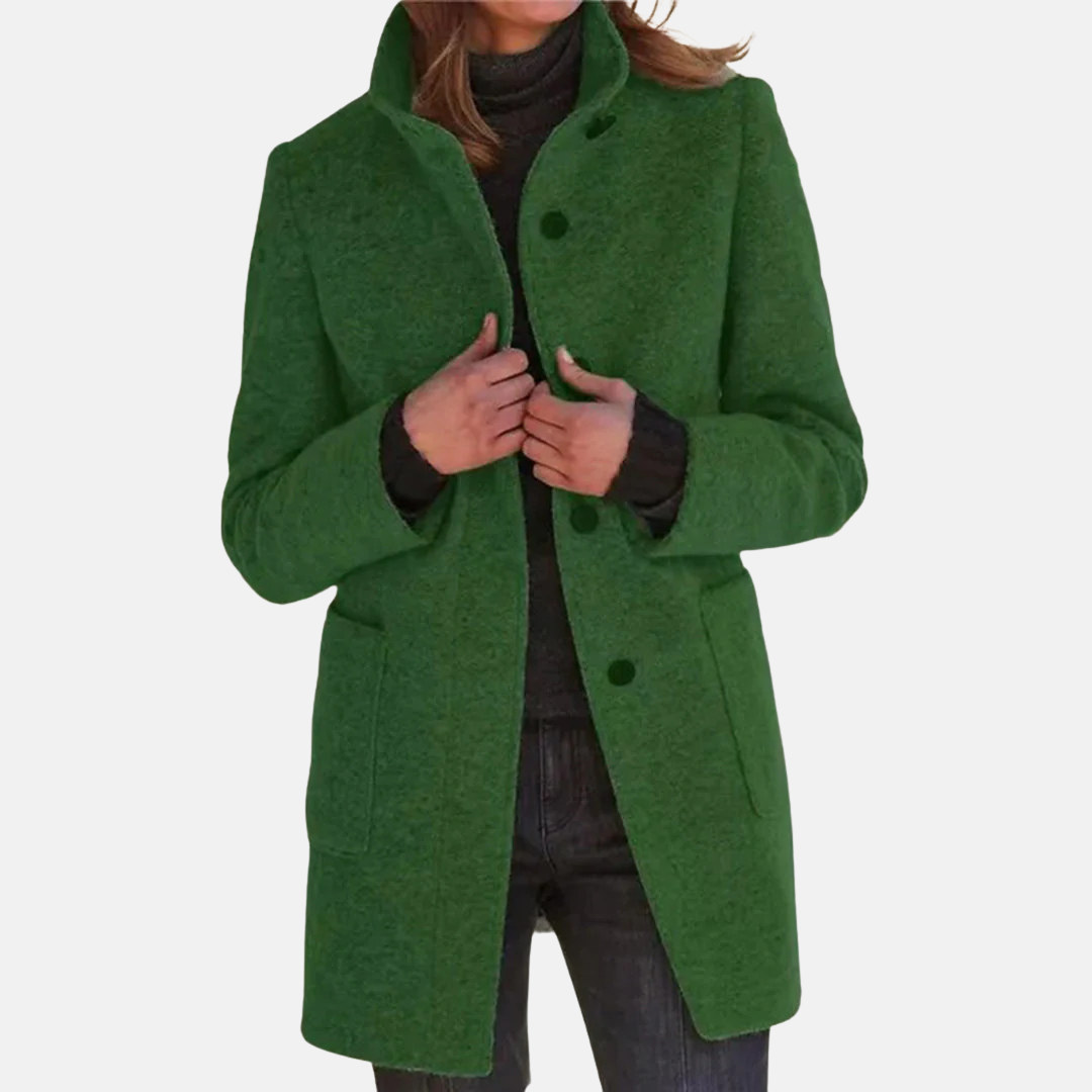 Women's Button-Front Coat with Collar and Patch Pockets