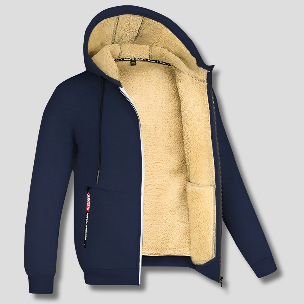 Men's Zip-Up Hooded Jacket with Sherpa Lining