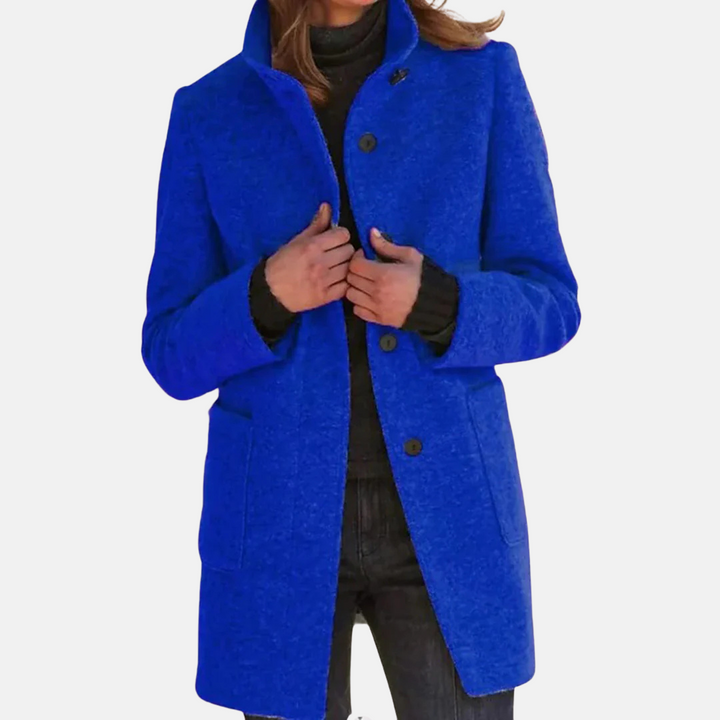 Women's Button-Front Coat with Collar and Patch Pockets