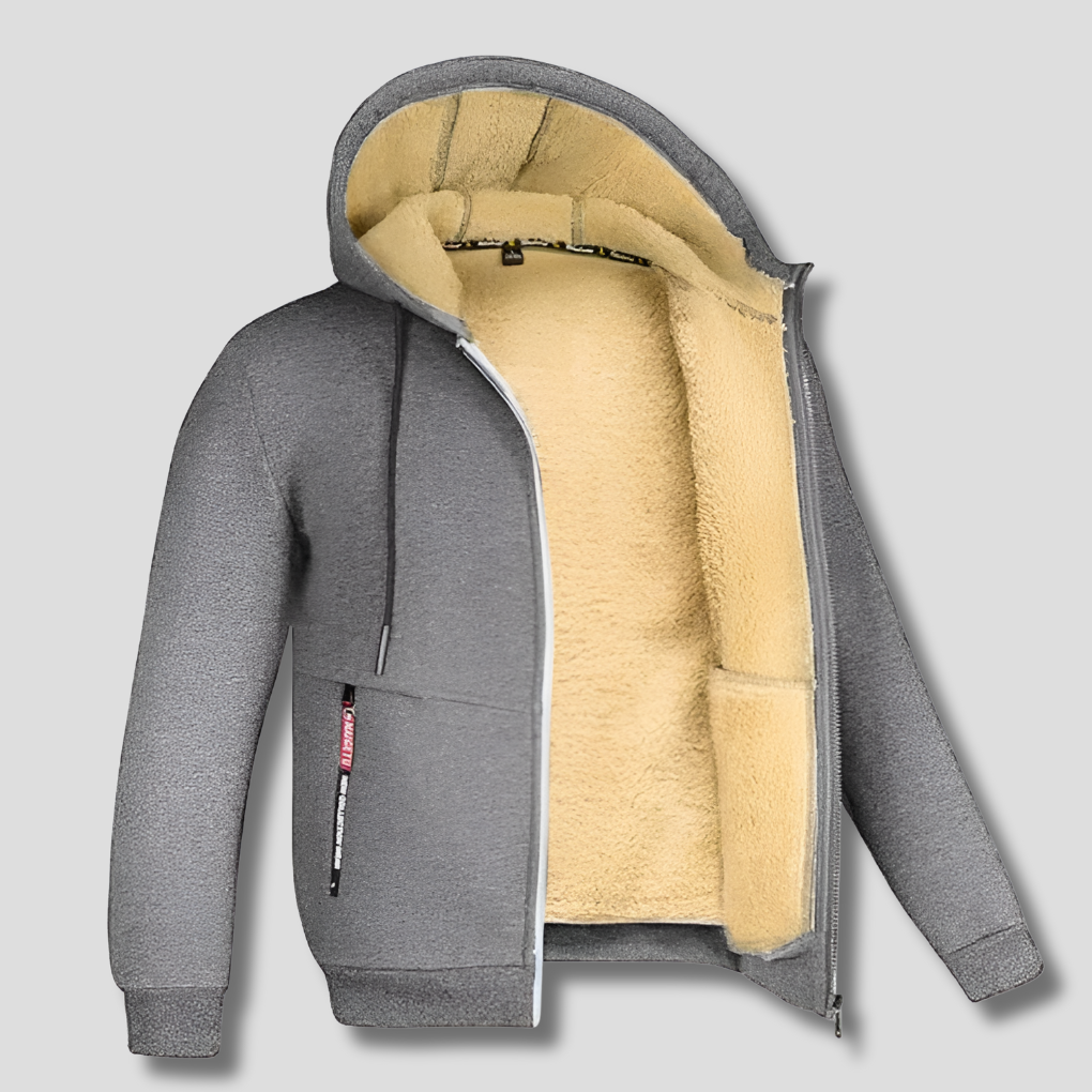Men's Zip-Up Hooded Jacket with Sherpa Lining