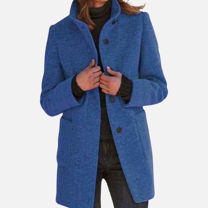 Women's Button-Front Coat with Collar and Patch Pockets