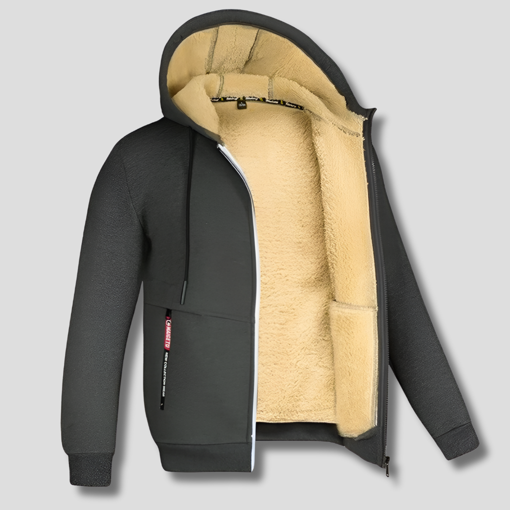 Men's Zip-Up Hooded Jacket with Sherpa Lining