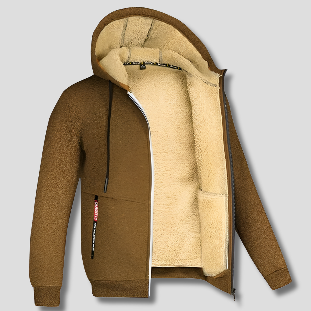 Men's Zip-Up Hooded Jacket with Sherpa Lining