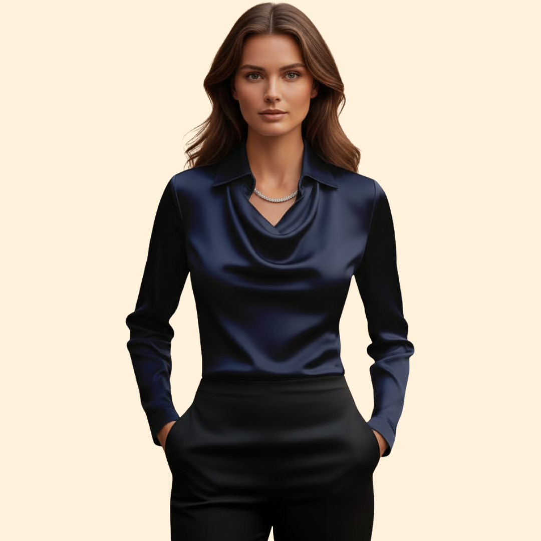 Satin Blouse Draped Collar Sleeves