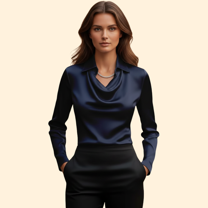 Satin Blouse Draped Collar Sleeves
