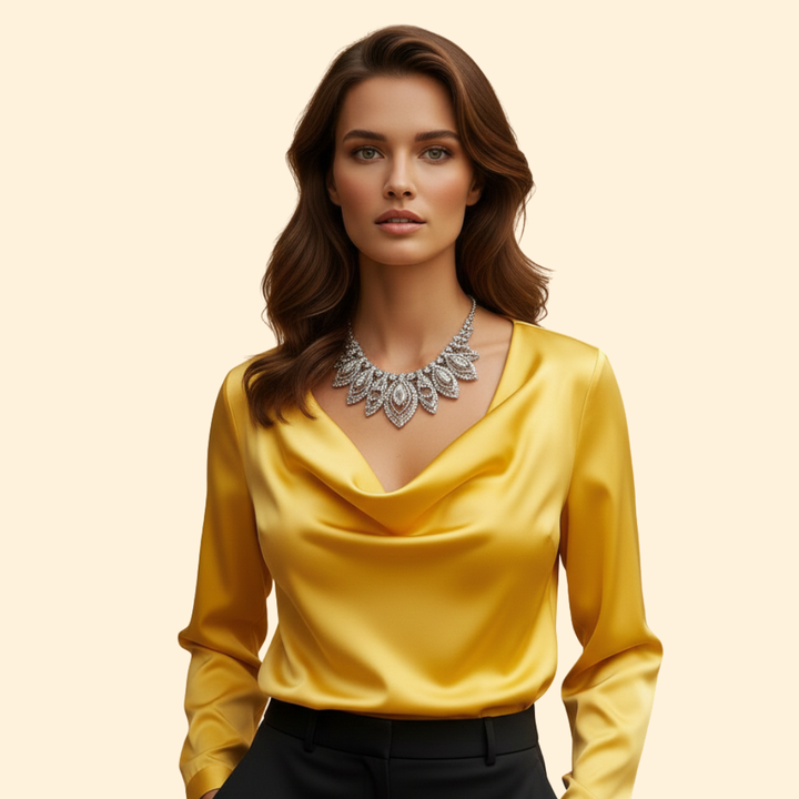 Satin Blouse Draped Collar Sleeves