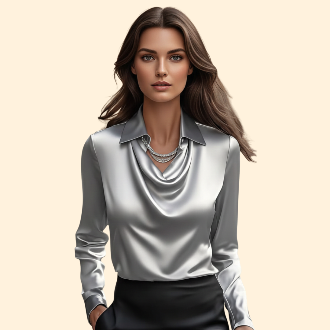 Satin Blouse Draped Collar Sleeves