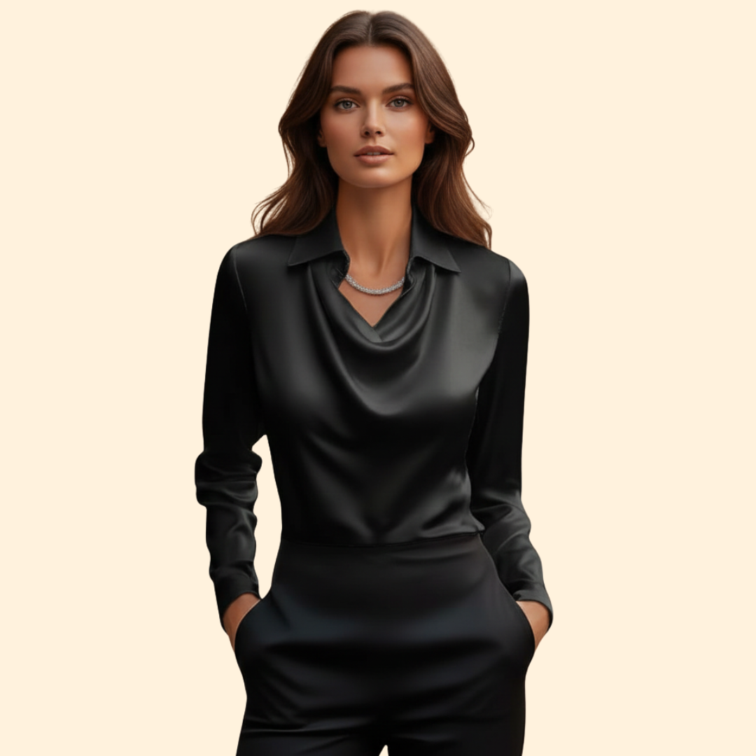 Satin Blouse Draped Collar Sleeves