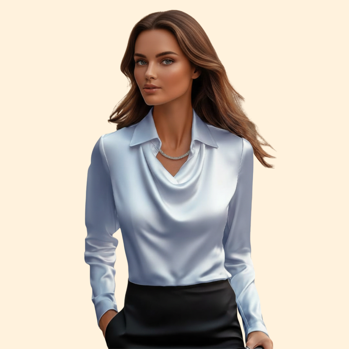 Satin Blouse Draped Collar Sleeves