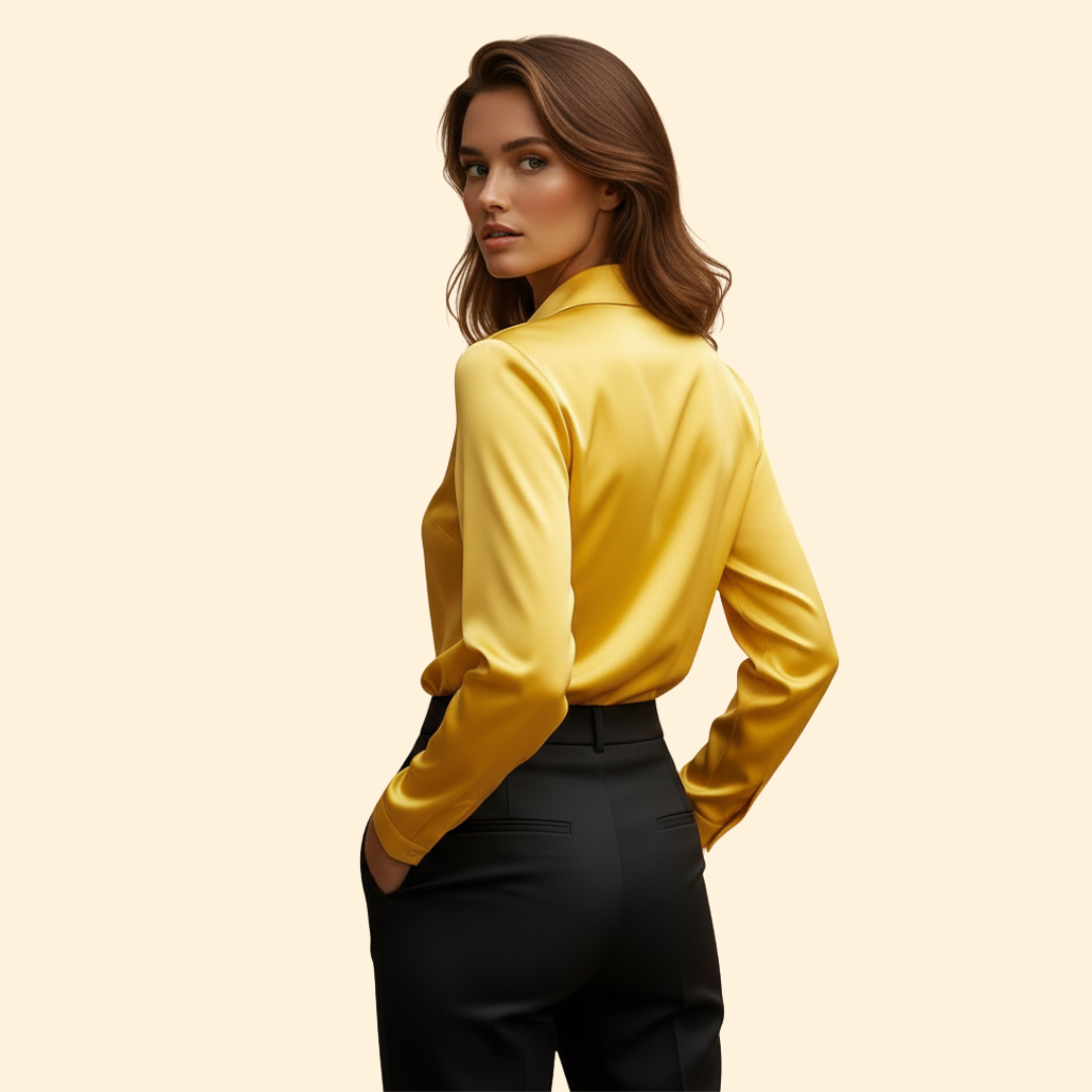 Satin Blouse Draped Collar Sleeves