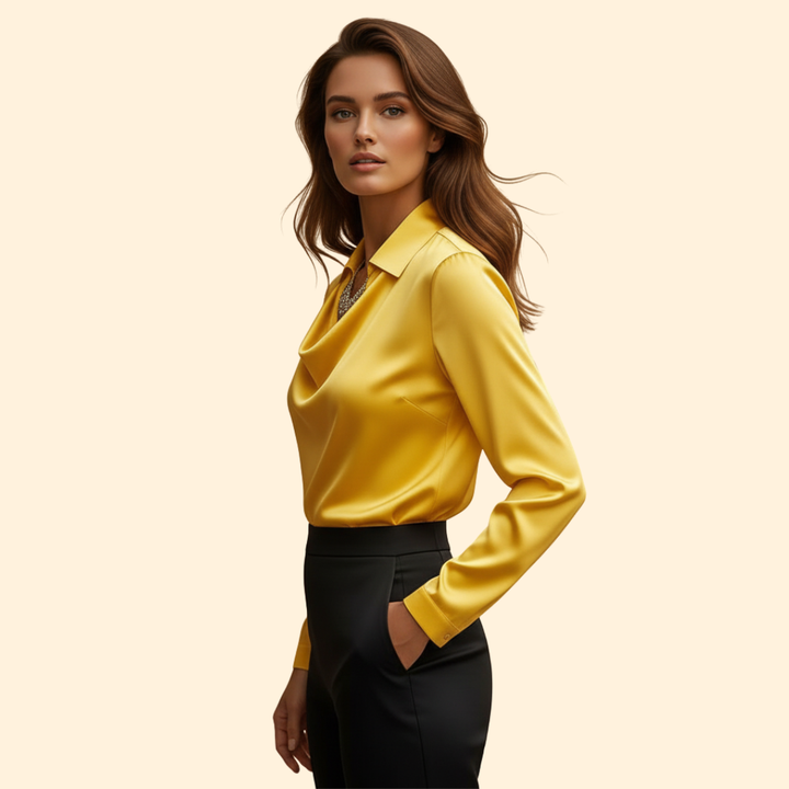 Satin Blouse Draped Collar Sleeves