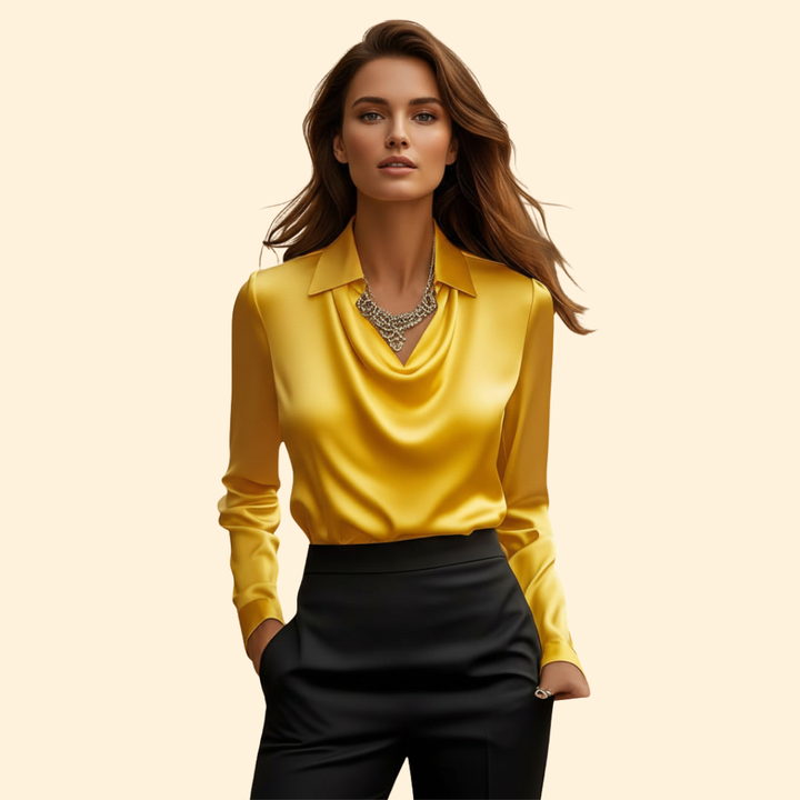 Satin Blouse Draped Collar Sleeves