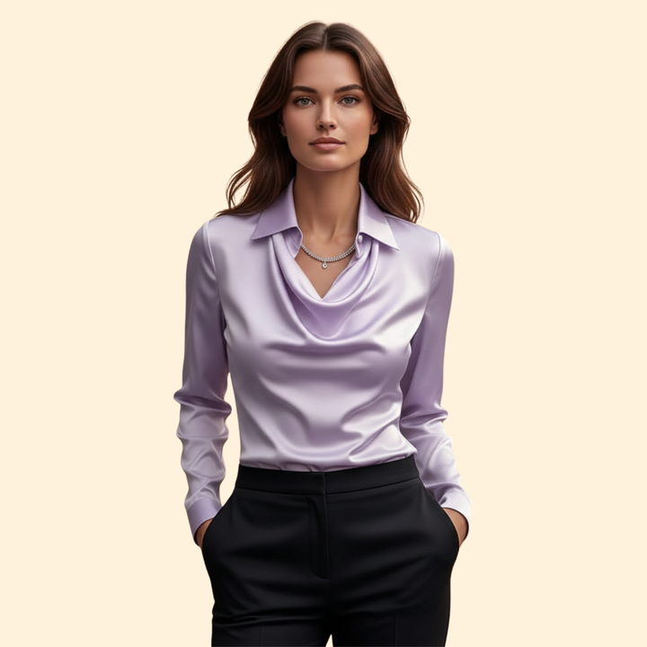 Satin Blouse Draped Collar Sleeves