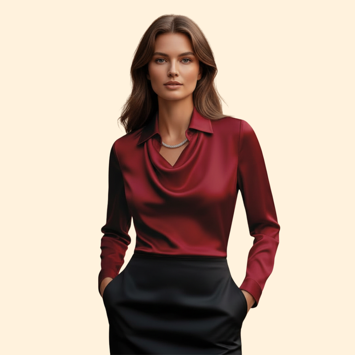 Satin Blouse Draped Collar Sleeves