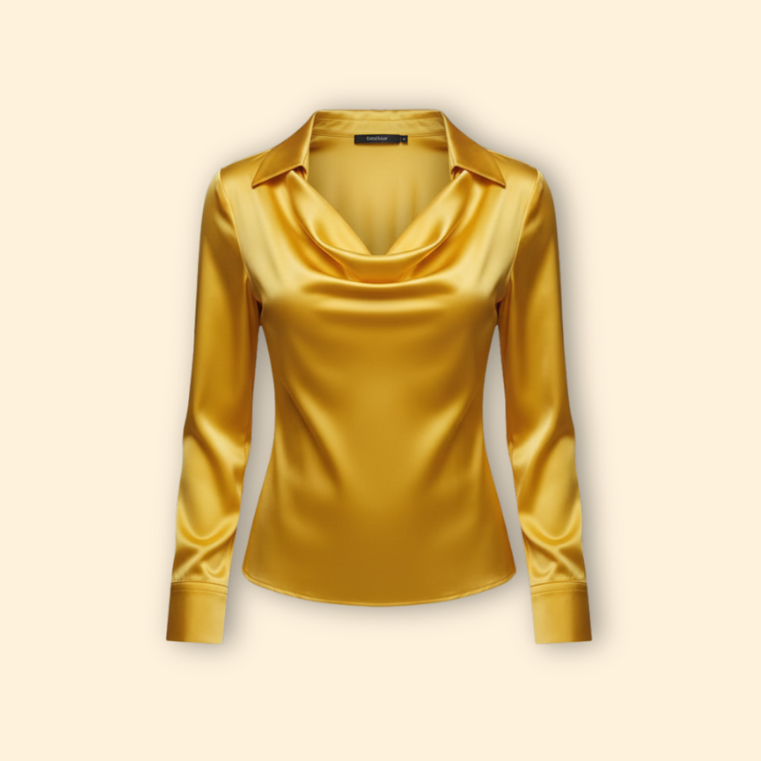Satin Blouse Draped Collar Sleeves