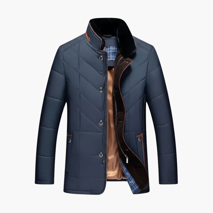 Men's Quilted Jacket Stand Collar Button Front for Winter