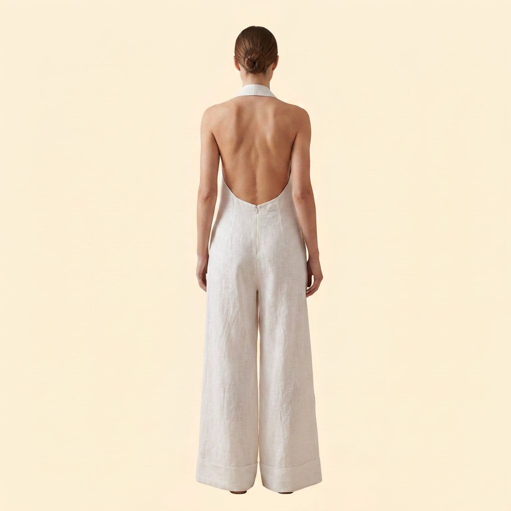 Women's Elegant Halter Neck Wide-Leg Jumpsuit