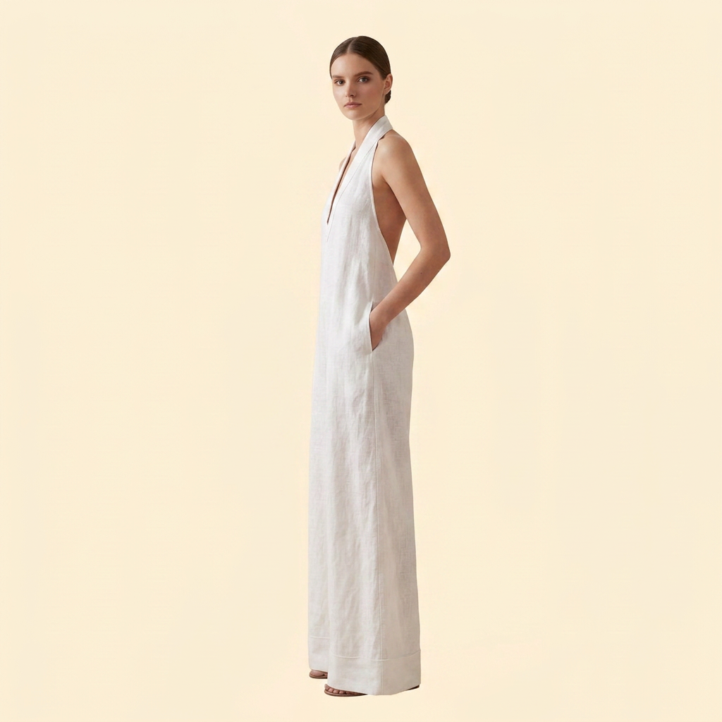 Women's Elegant Halter Neck Wide-Leg Jumpsuit