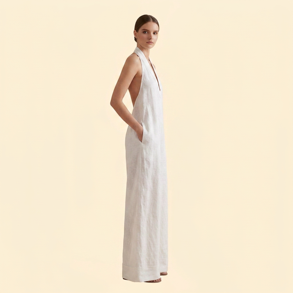 Women's Elegant Halter Neck Wide-Leg Jumpsuit