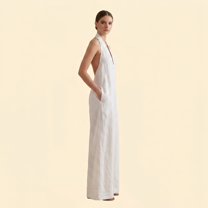 Women's Elegant Halter Neck Wide-Leg Jumpsuit