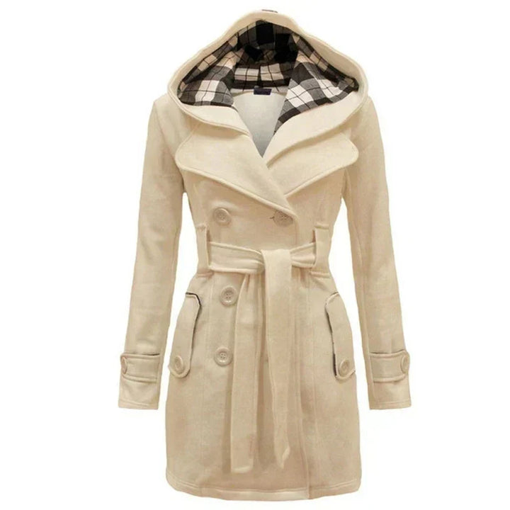 Women's Belted Trench Coat with Hood Double-Breasted