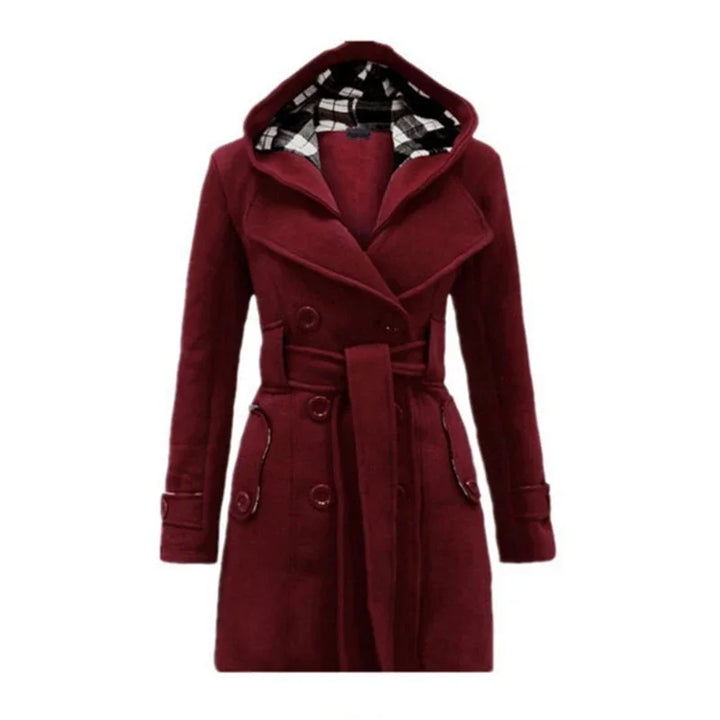 Women's Belted Trench Coat with Hood Double-Breasted