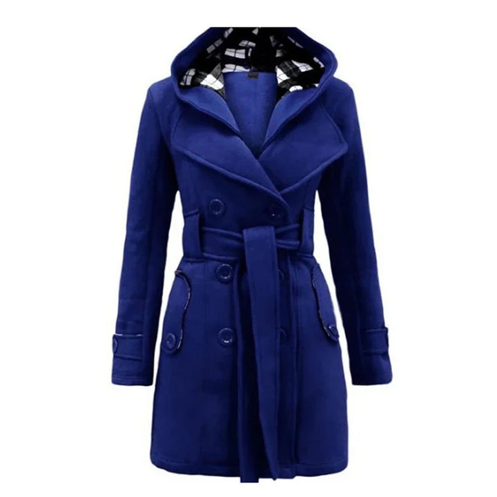 Women's Belted Trench Coat with Hood Double-Breasted