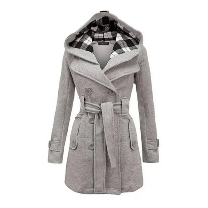 Women's Belted Trench Coat with Hood Double-Breasted