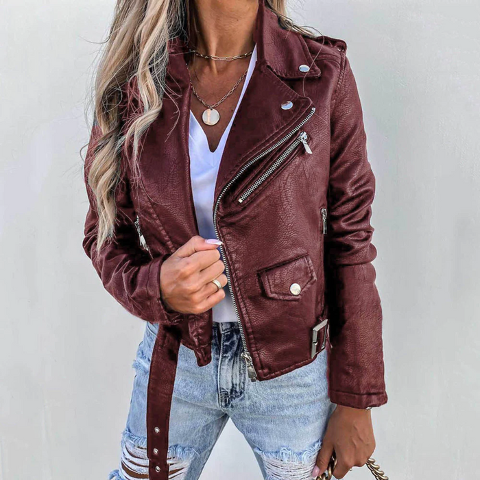 Women's Slim Fit Biker Jacket with Asymmetric Zip